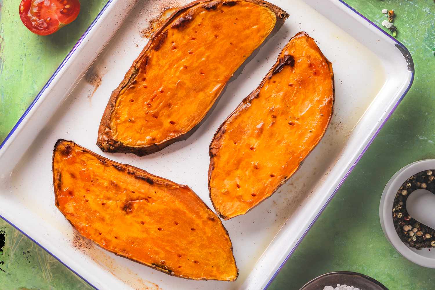 cooked sweet potatoes on a platter 