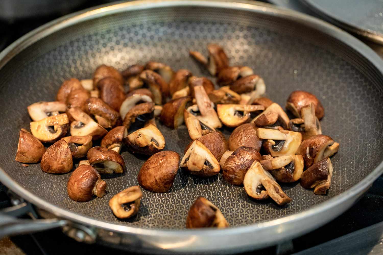 Mushrooms Cooked in a Skillet for Shrimp Stir Fry