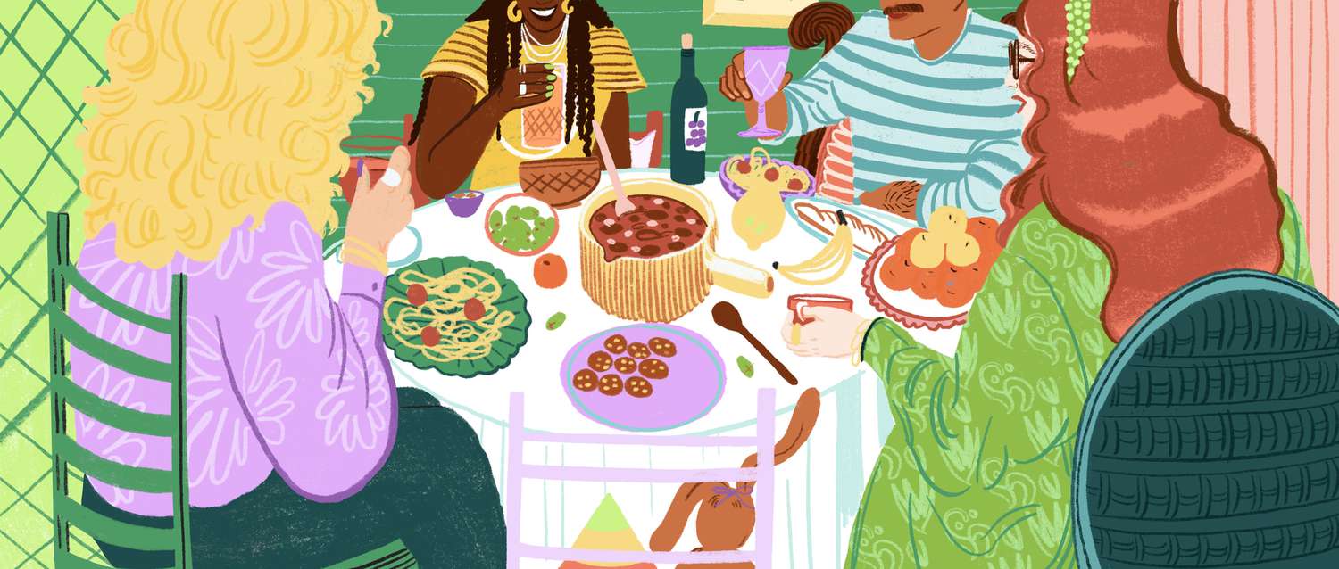 Friends around a dinner table