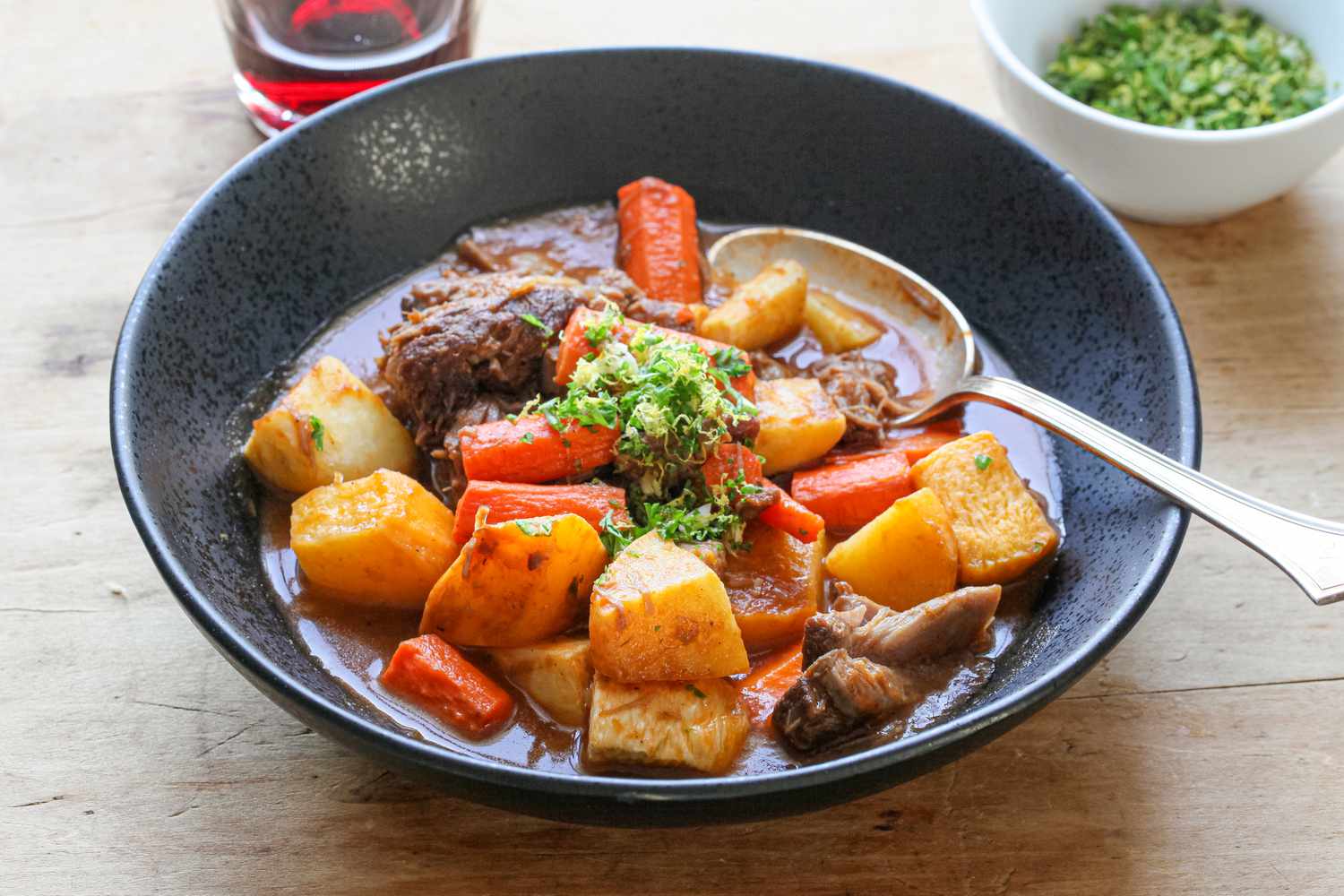 Bowl of Lamb Shank Stew with Root Vegetables
