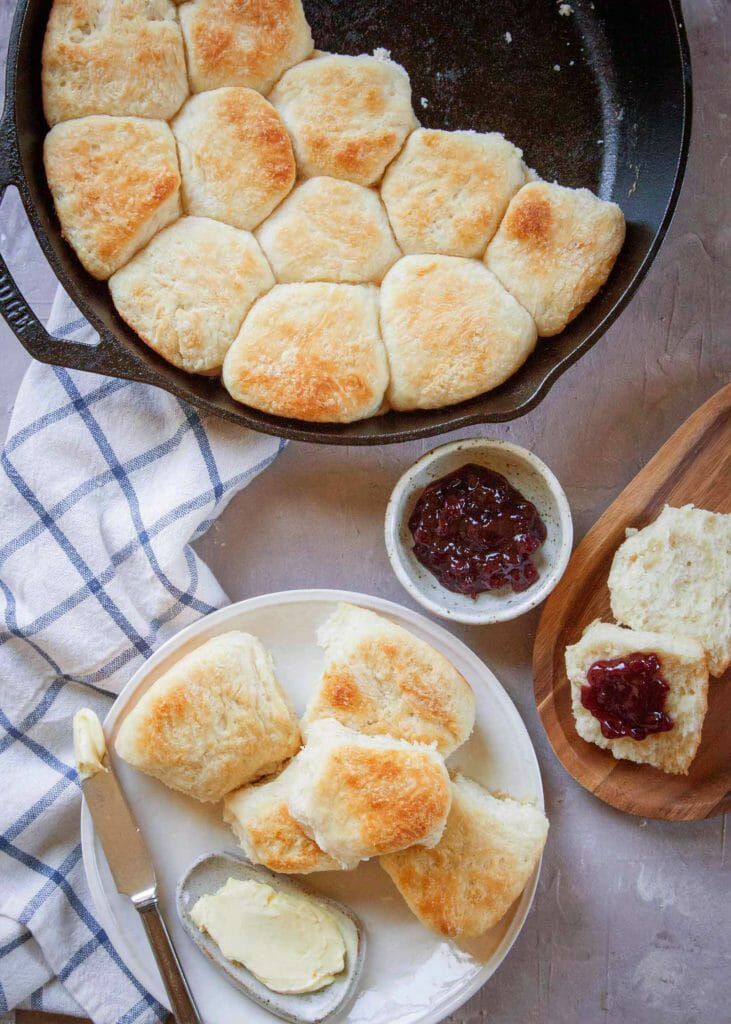 Angel biscuits recipe baked in cast iron skillet
