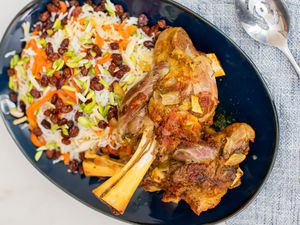 Kabuli Palao (Afghan Lamb Shanks with Rice, Carrots, and Raisins)