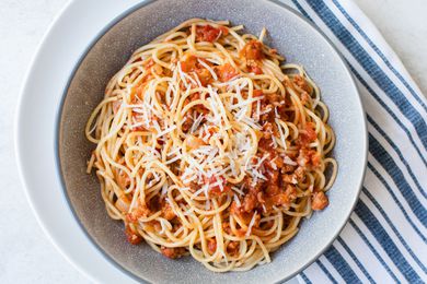 A plate of Easy Italian Sausage Spaghetti