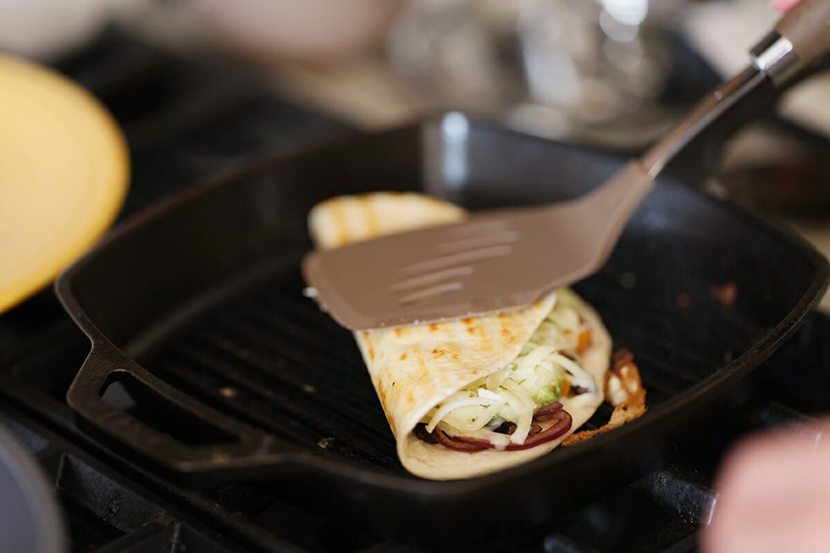 Avocado black bean quesadillas fold over the quesadilla