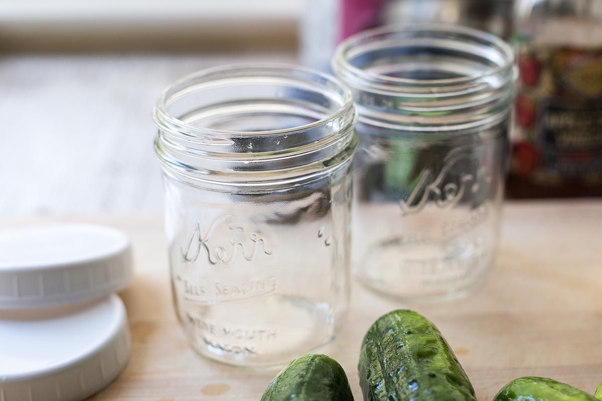 Use clean and dried canning jars to make refrigerator pickles