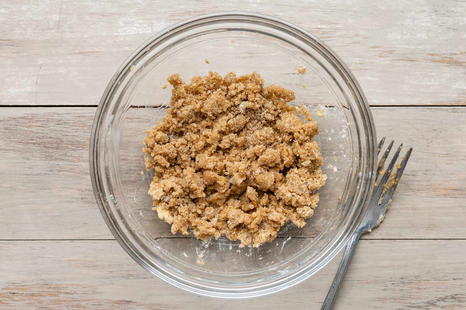 Ingredients Mixed Together Using a Fork to Make Streusel