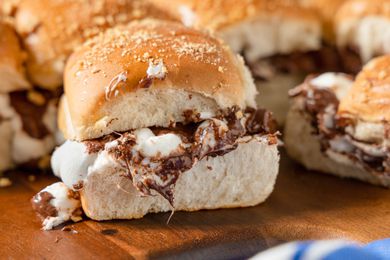 Side View of Grilled S'mores Slider on a Wooden Board