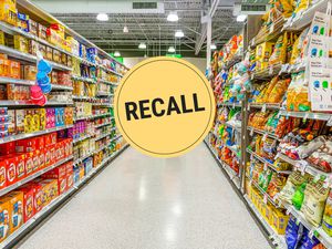 Photo of a grocery store aisle with a "Recall" badge superimposed in the middle