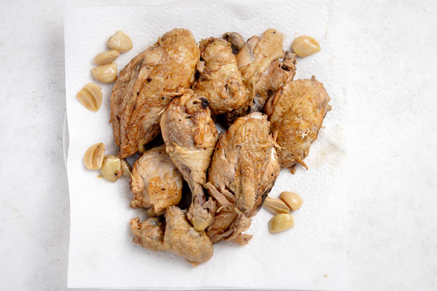 Chicken Adobo and Garlic on a Paper Towel 