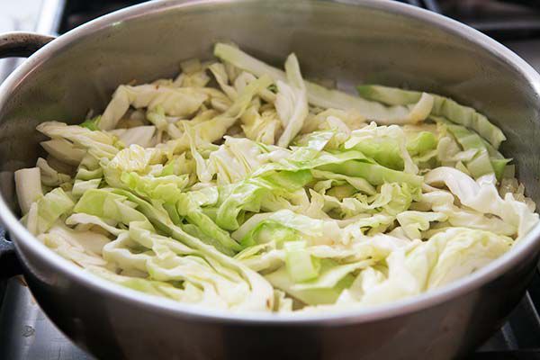 Browning cabbage for corned beef and cabbage