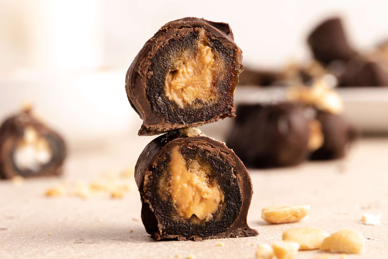 Snickers Date Cut in Half and Stacked
