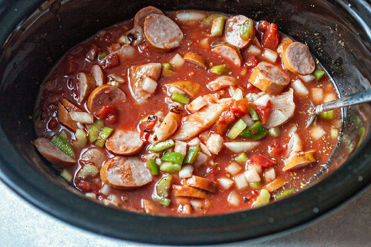 Easy Jambalaya Recipe jambalaya after several hours with chicken and sausage