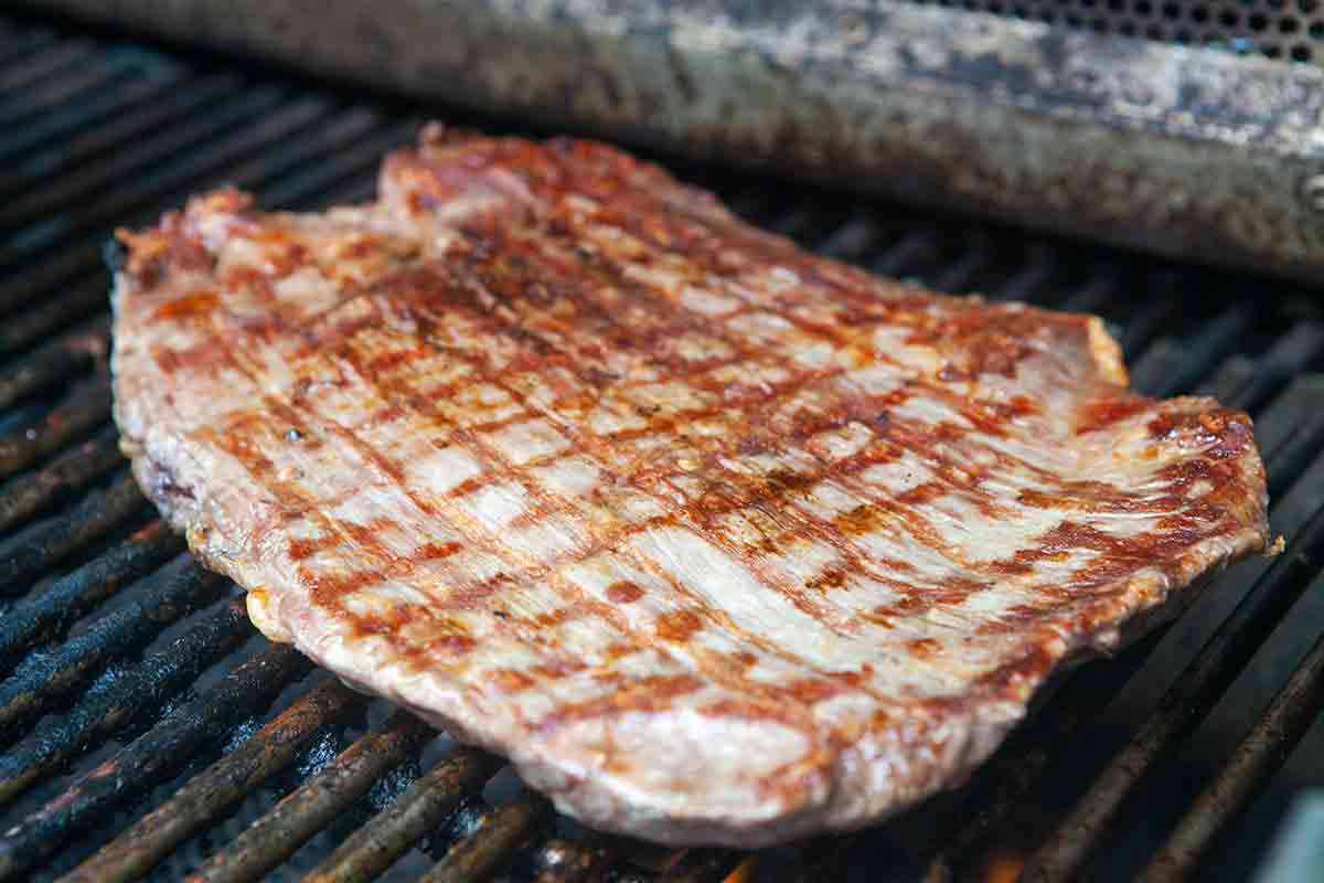 flank steak with grill lines