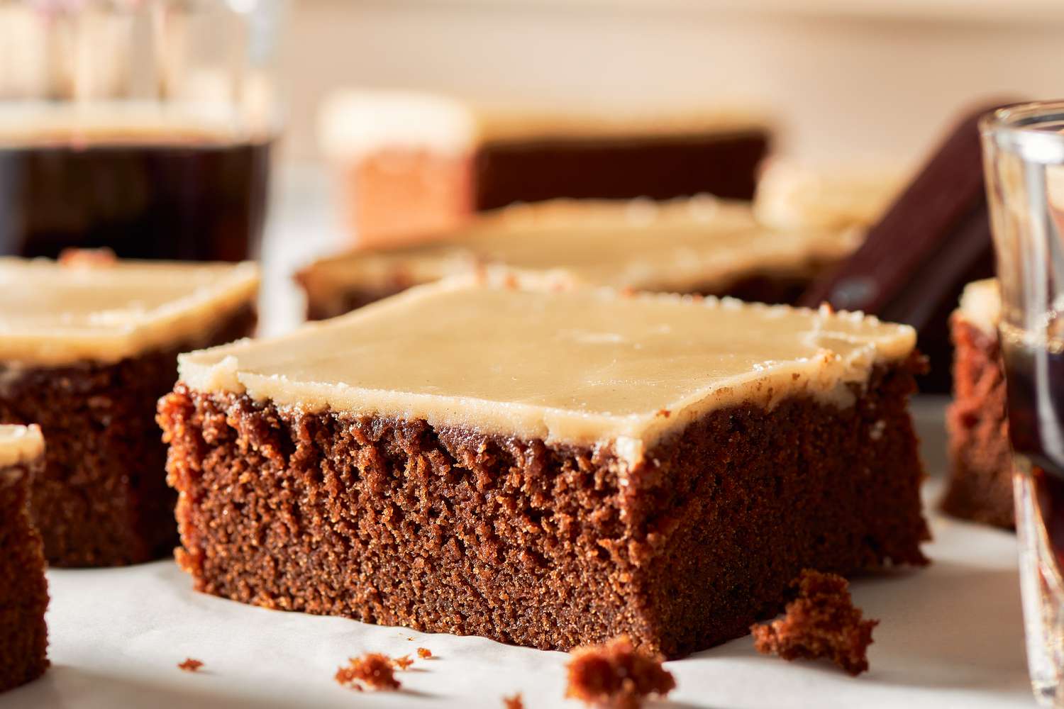 Dr. Pepper cake slices on the counter