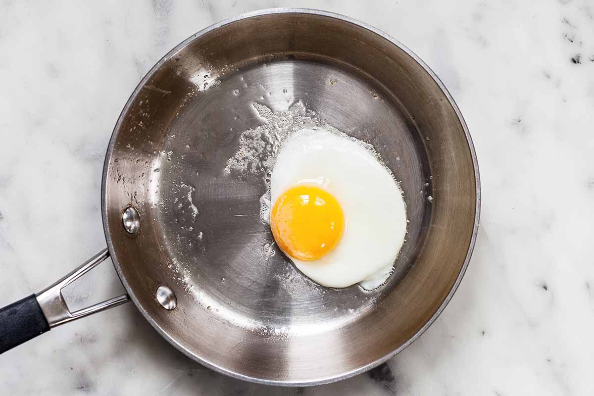 Fried egg in a small skillet