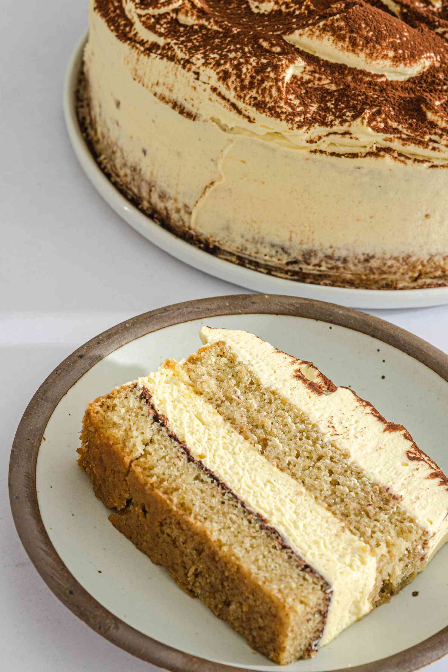 Slice of tiramisu cake.