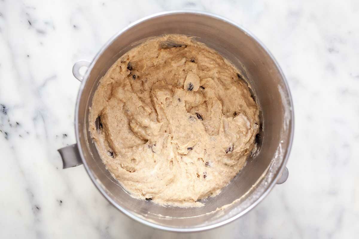 Batter for a apple spice cake recipe.