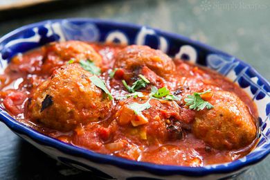 Chipotle Meatballs in sauce in a blue bowl