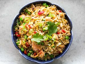 fried rice with leftover salmon and leftover rice