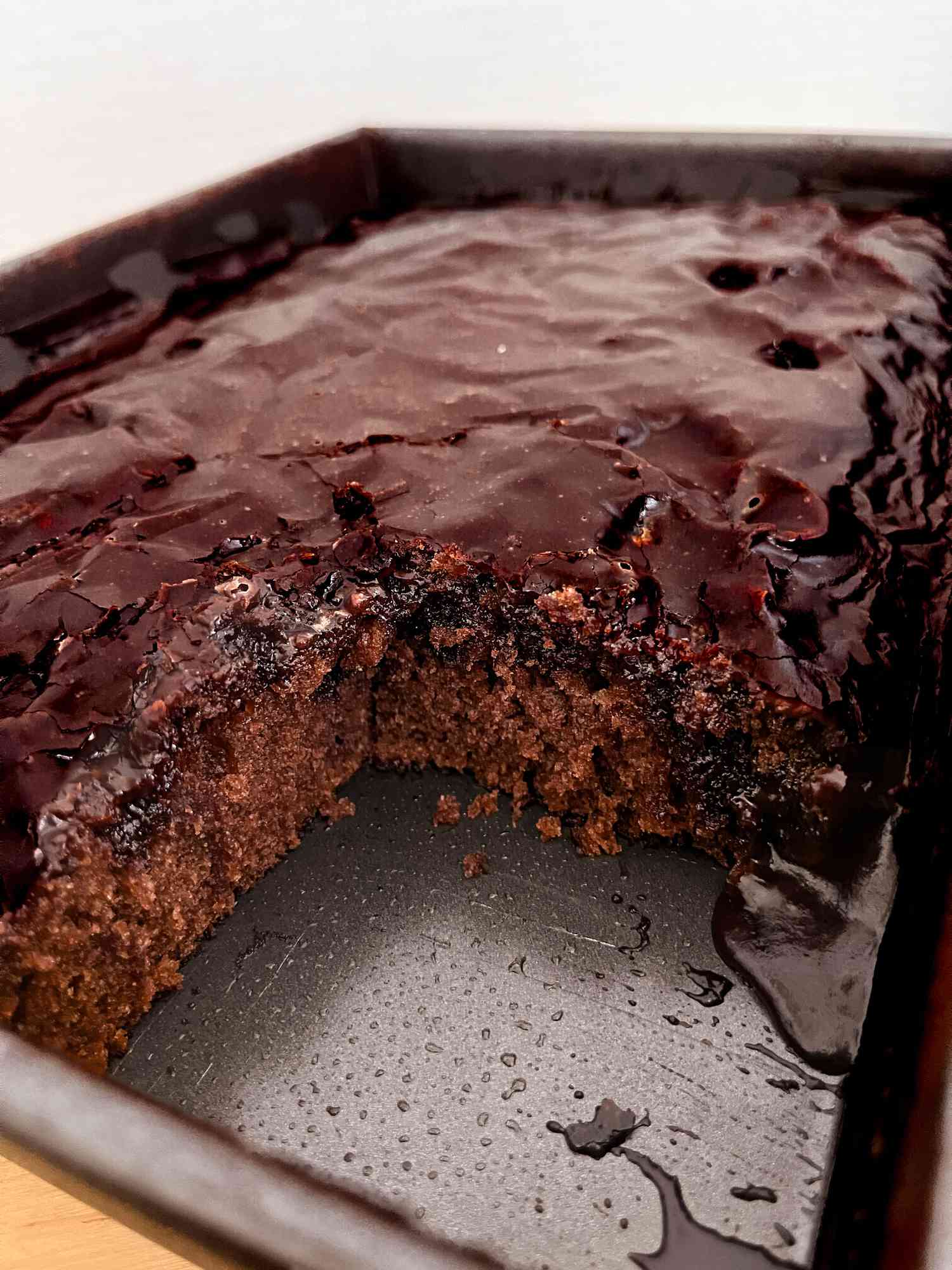 Coca Cola cake in a rectangular baking pan