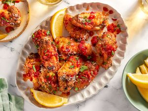 Chicken wings on a white platter
