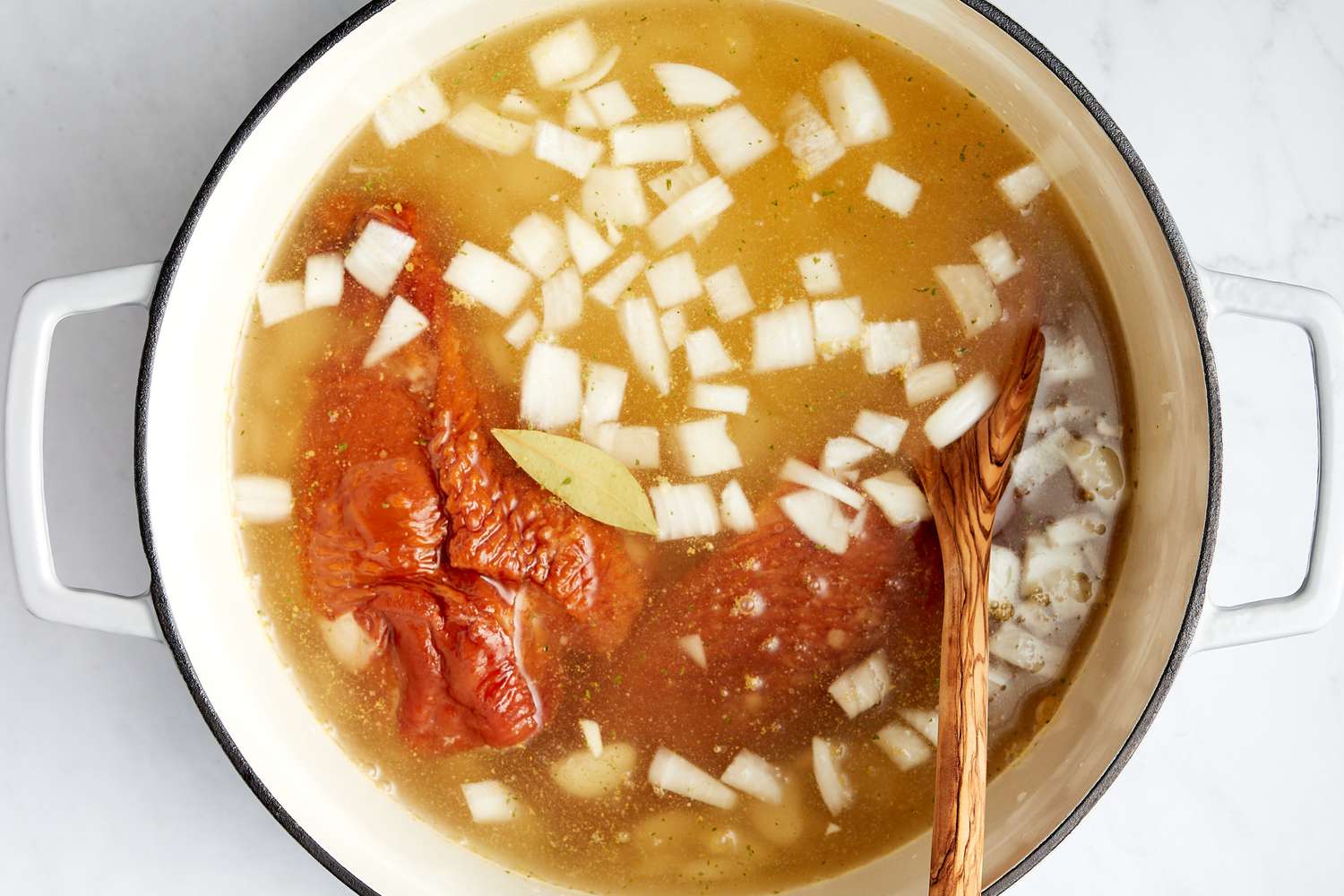 Chicken Stock Added to Pot of Ingredients