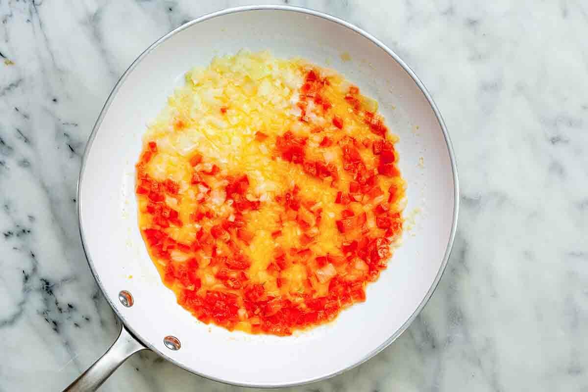Funeral potatoes - onions and peppers