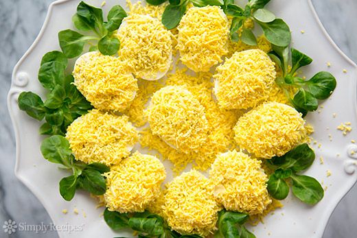 A plate of eggs mimosa ready to serve