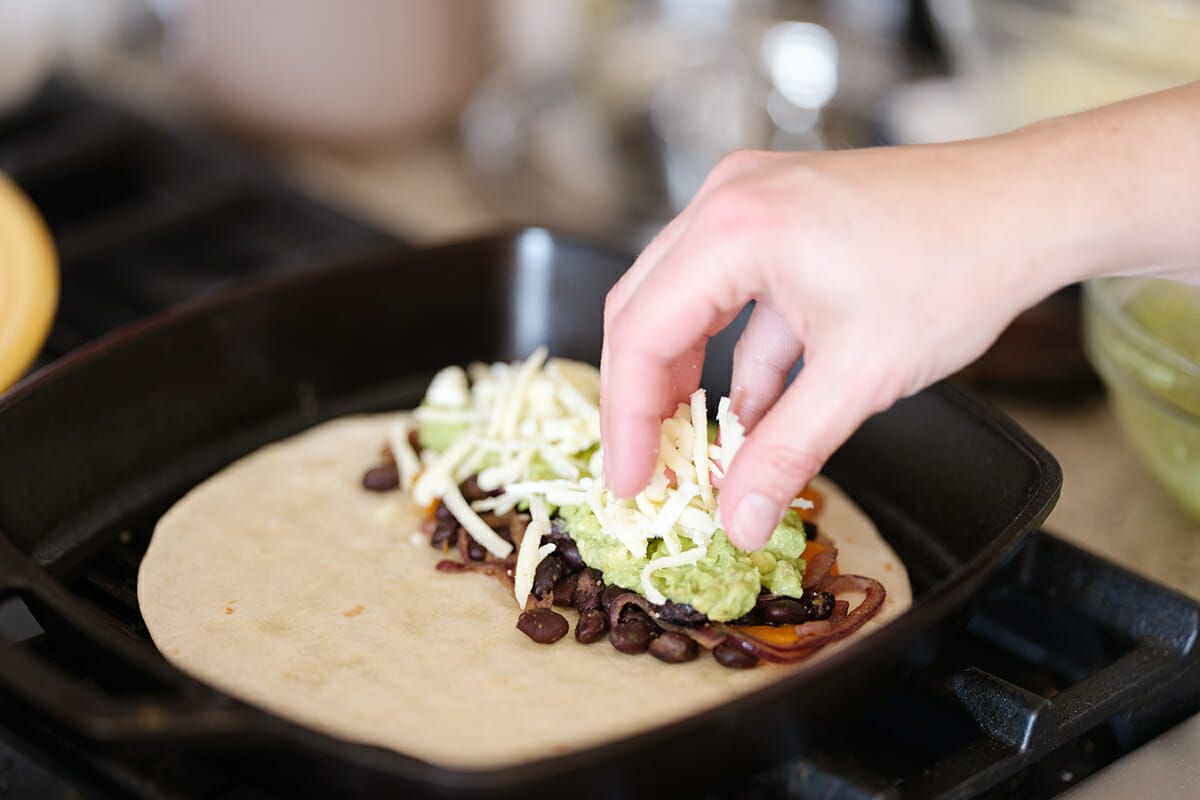 Black Bean and Avocado Quesadilla add the cheese