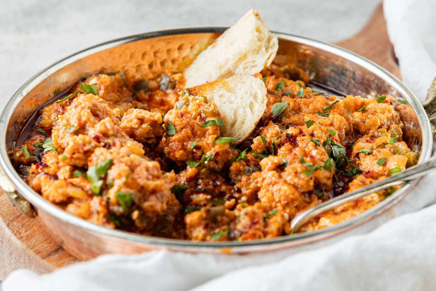 Menemen in a Pot with a Slice of Bread