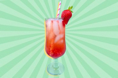 Trader Joe's cocktail image on a graphic background 