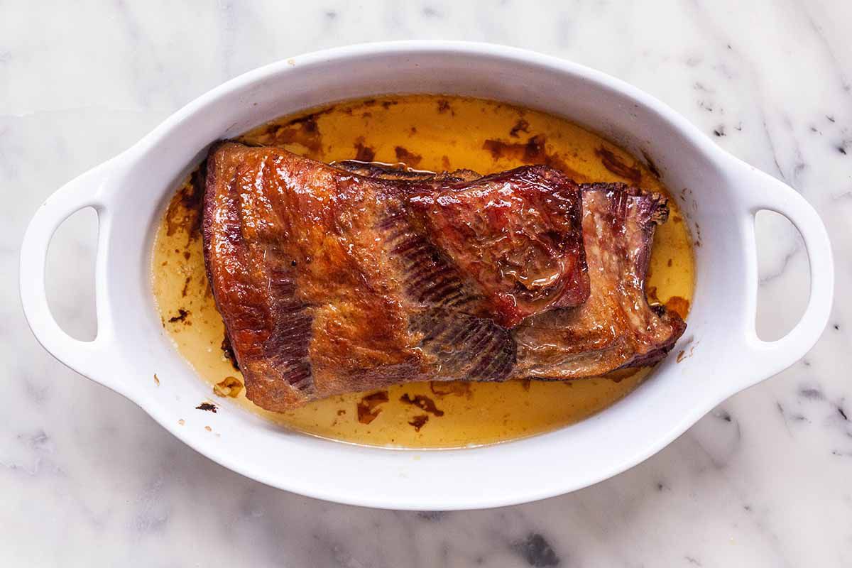 Traditional Corned Beef and Cabbage Recipe - corned beef in a pot