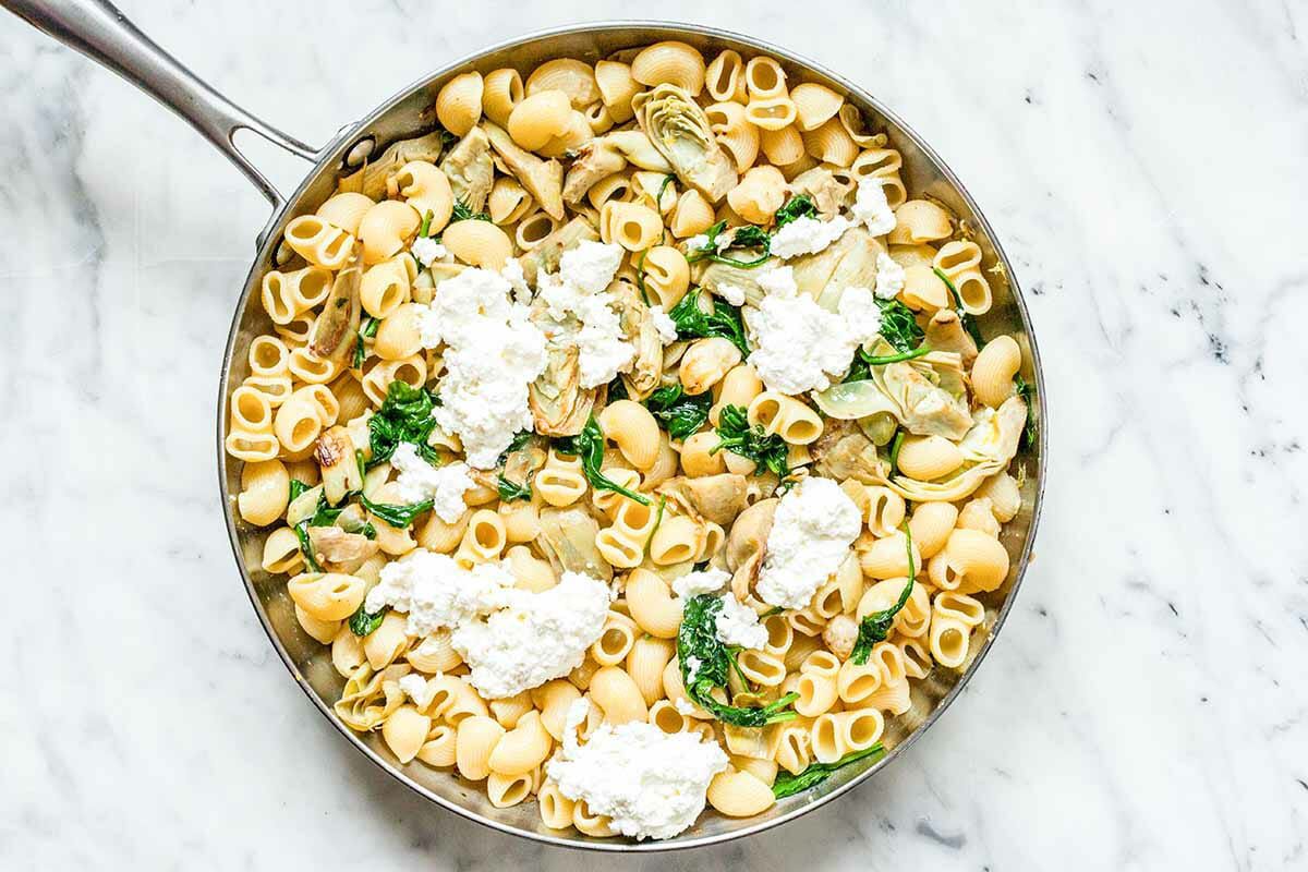 Spinach Artichoke Pasta add the ricotta and combine
