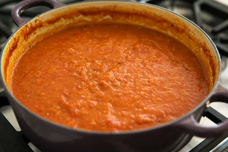tomato bread soup on the stove