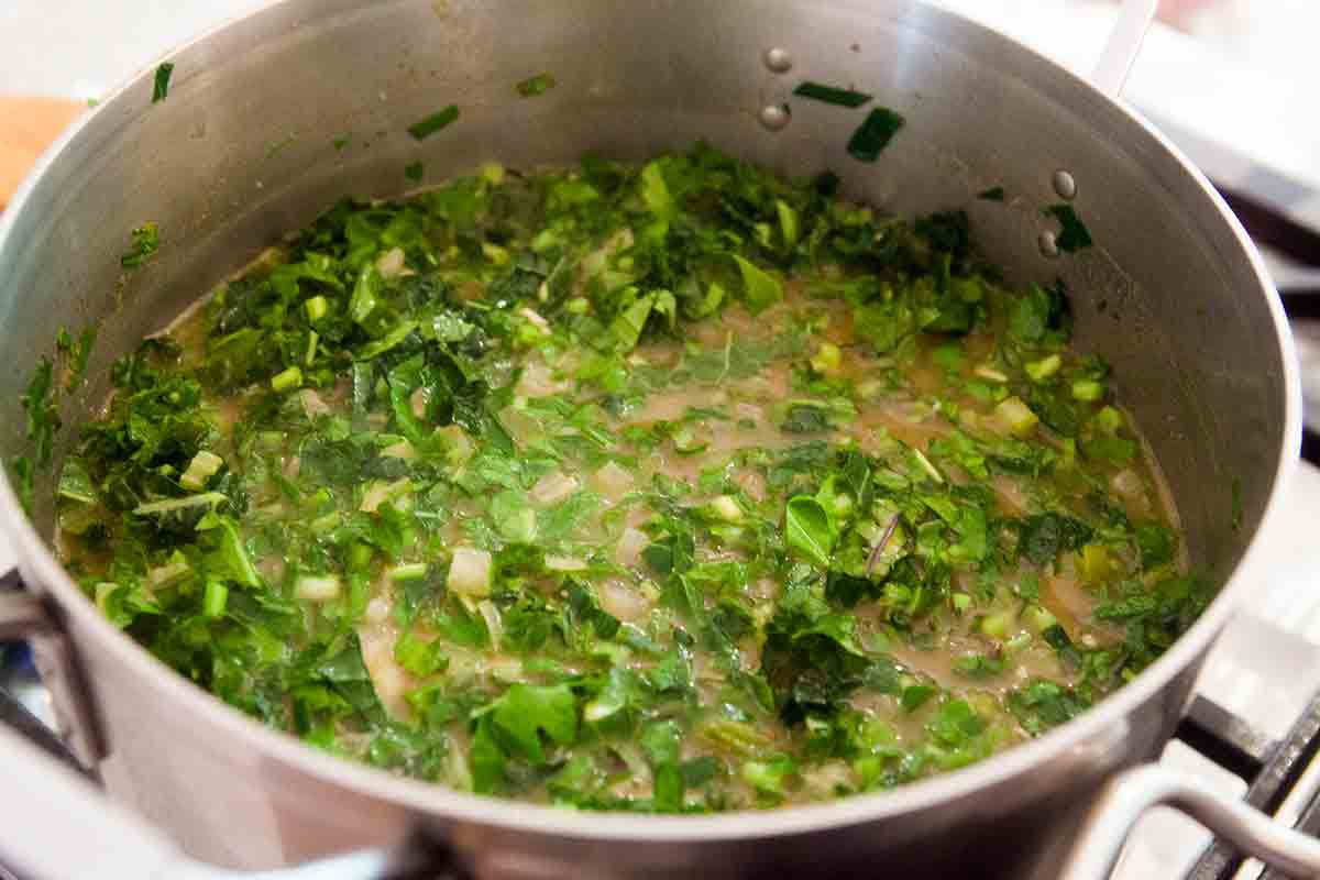 add greens to green gumbo