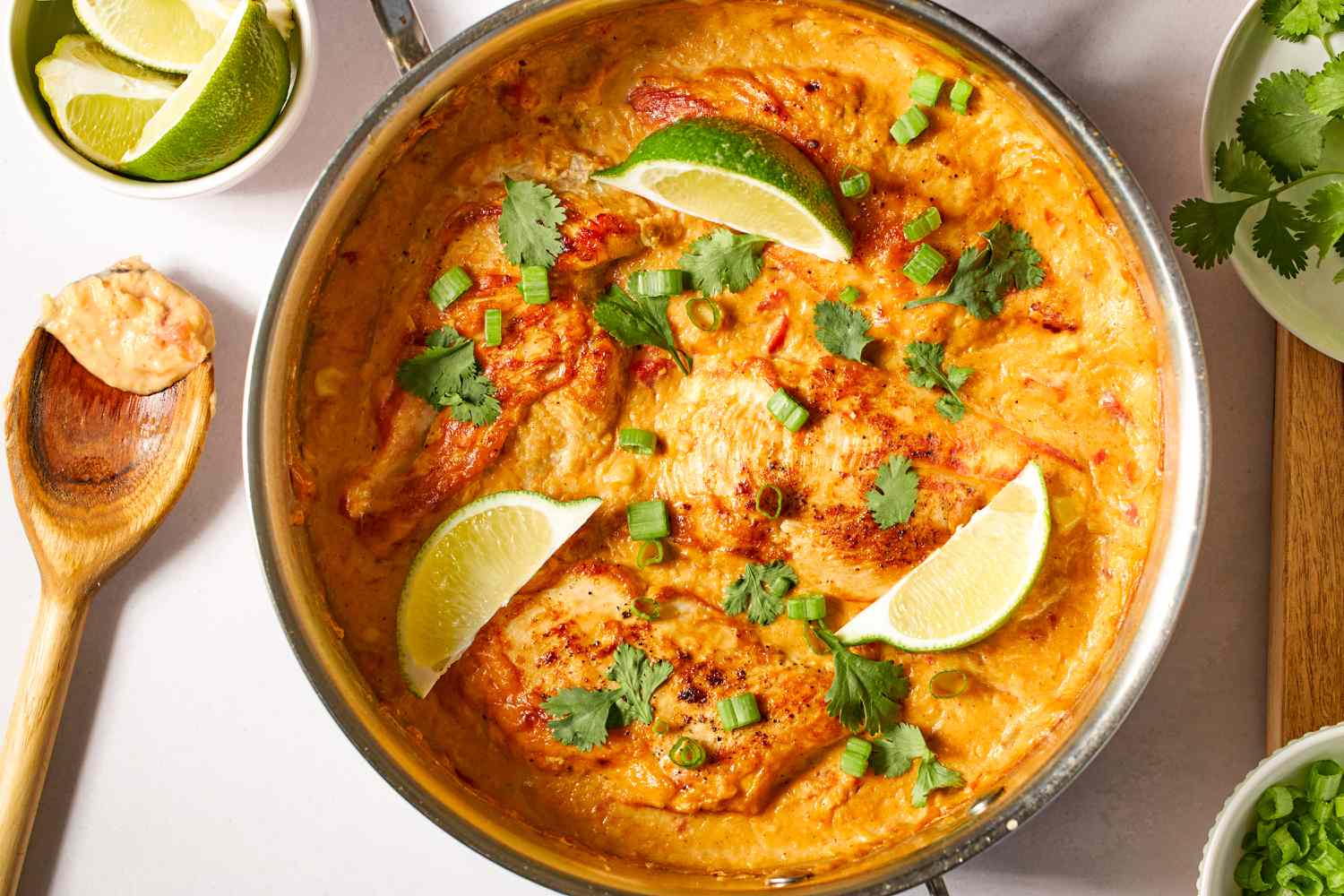 overhead view of Southwest Creamed Corn and Chicken Skillet