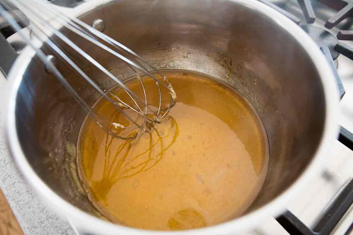 melted sugar to make caramel sauce