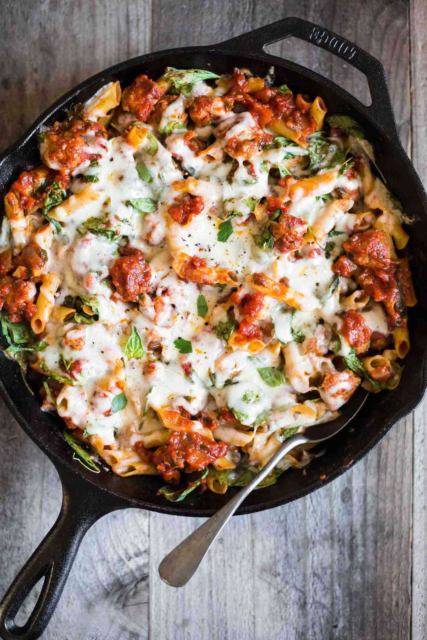 Skillet Pasta with Chicken Sausage, Cheese & Spinach