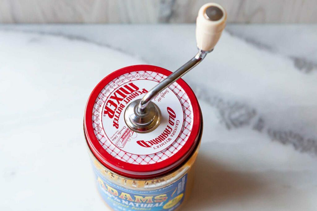 Widmers hand crank for mixing natural peanut butter