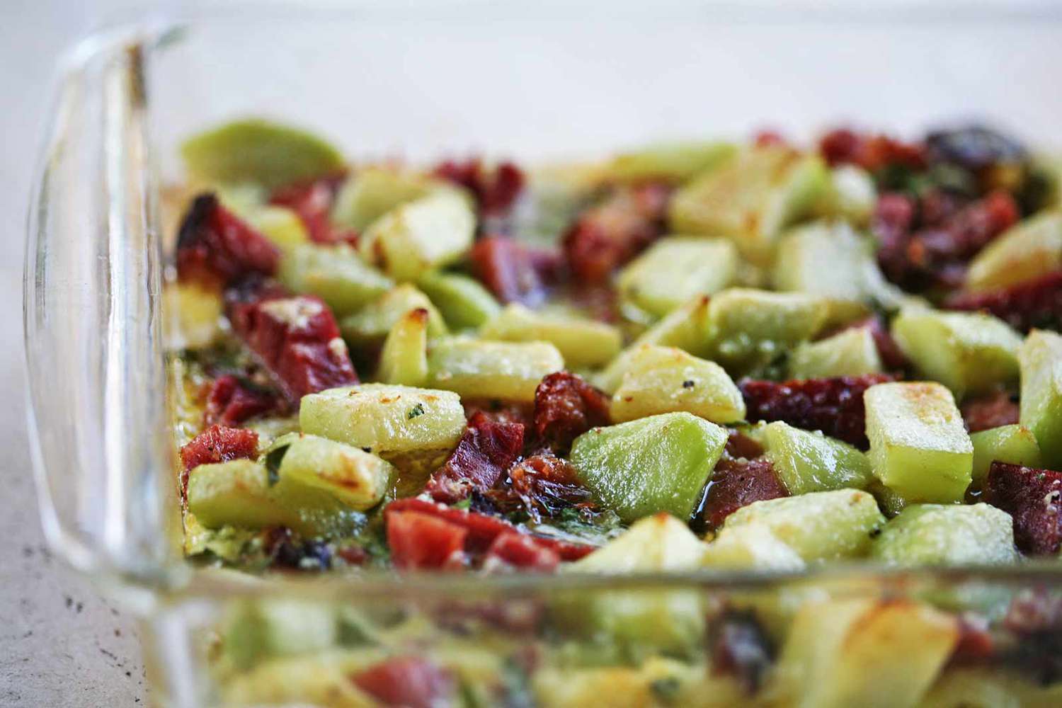 Ham and kohlrabi bake in a casserole dish
