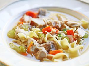 Turkey Soup in a white bowl