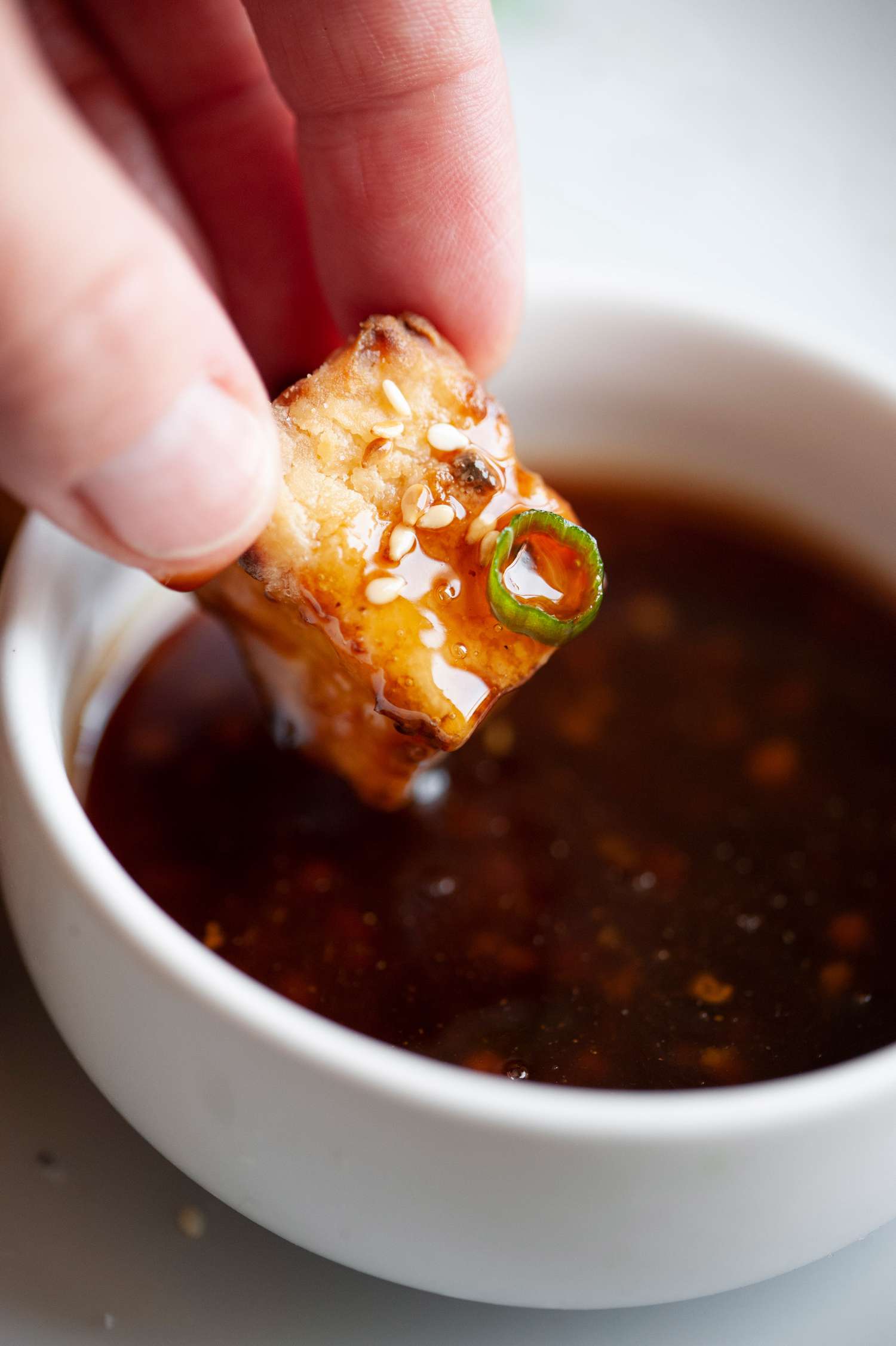Crispy Air Fryer Tofu Dipped in Sauce