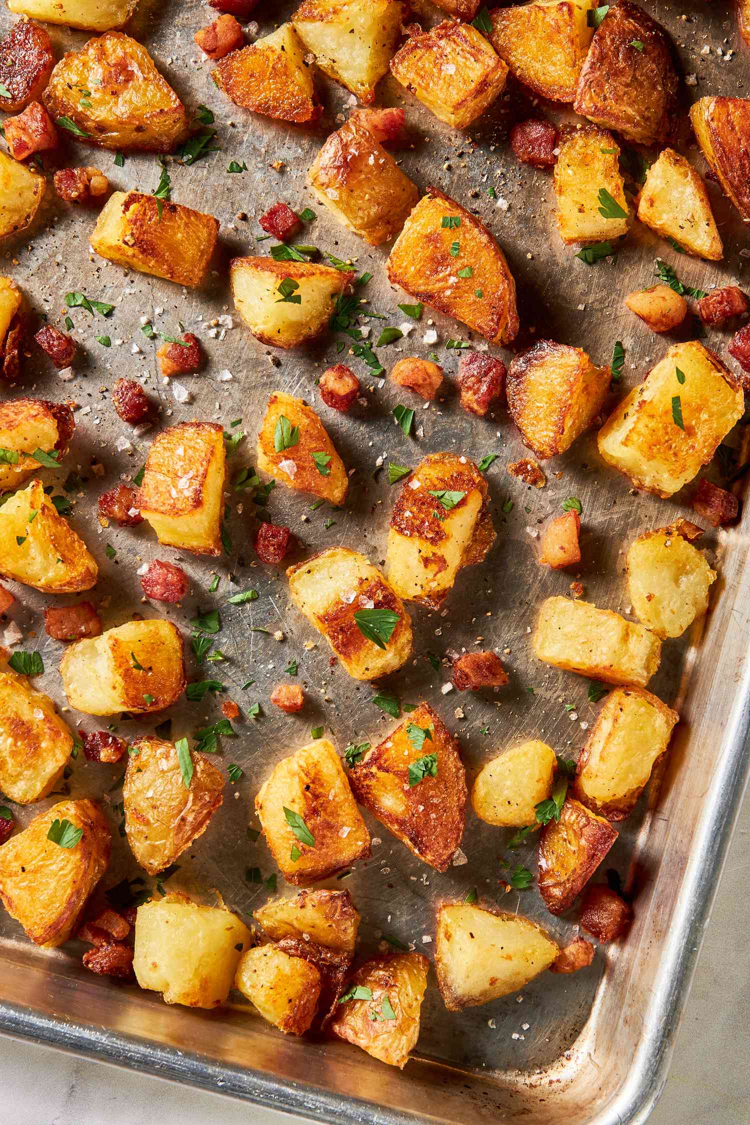 roasted potatoes on a sheet pan