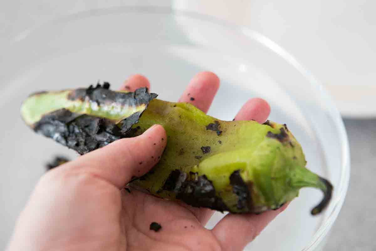 removed blackened peel from charred green chile