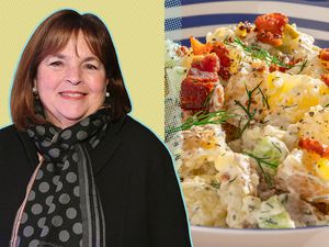 Ina Garten next to a bowl of potato salad