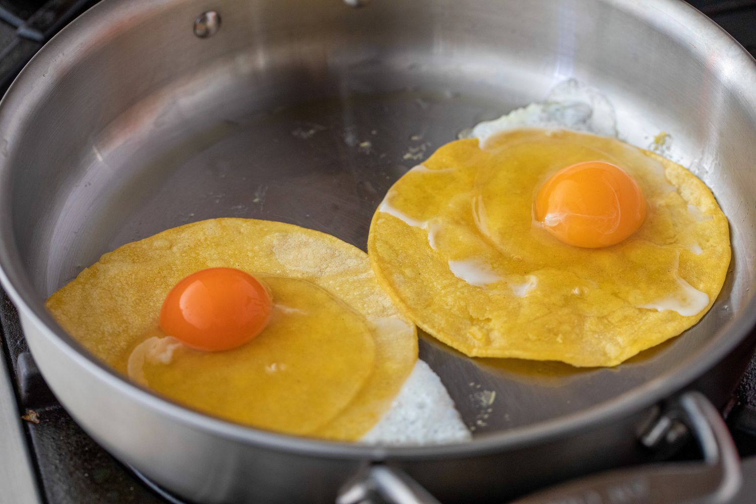 Tortilla and eggs for fried egg taco