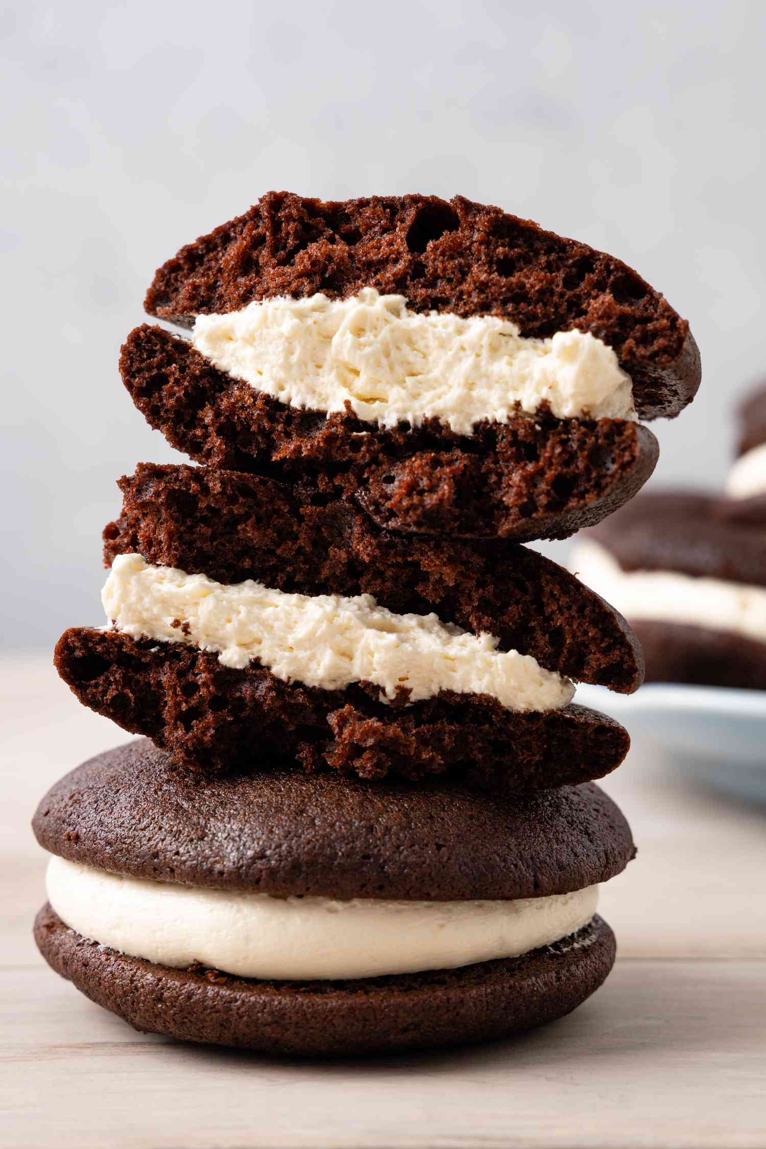 Stack of Whoopie Pies with the Top Two Showing a Cross-Section of a Whoopie Pie