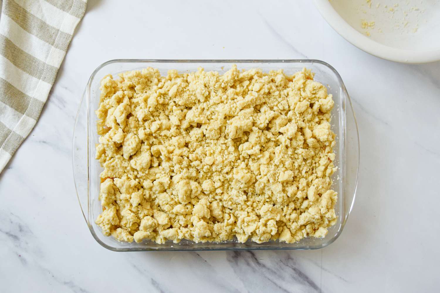 Peach Cobbler Topping Added over Macerated Peaches