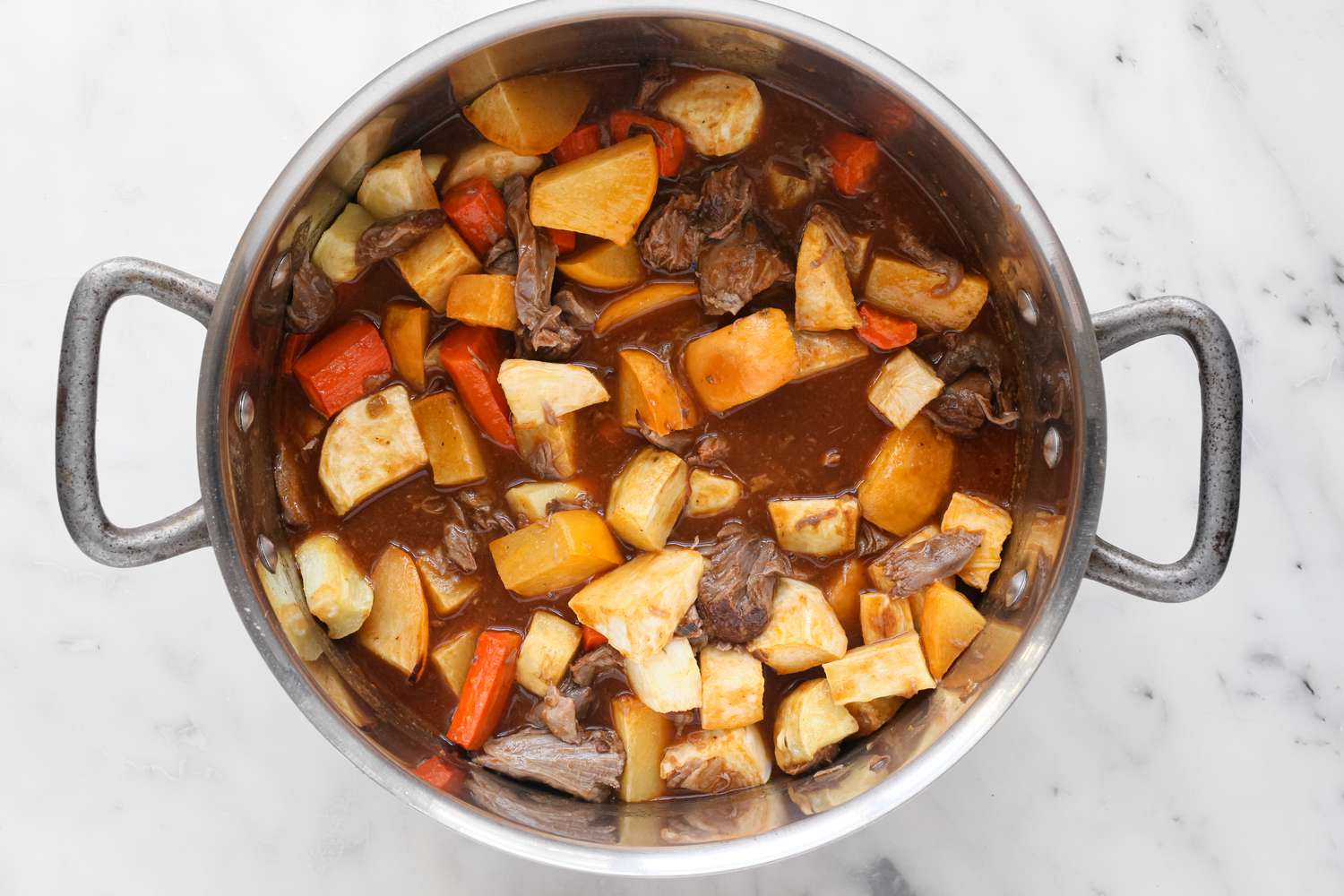 Pot of Lamb Shank Stew with Root Vegetables