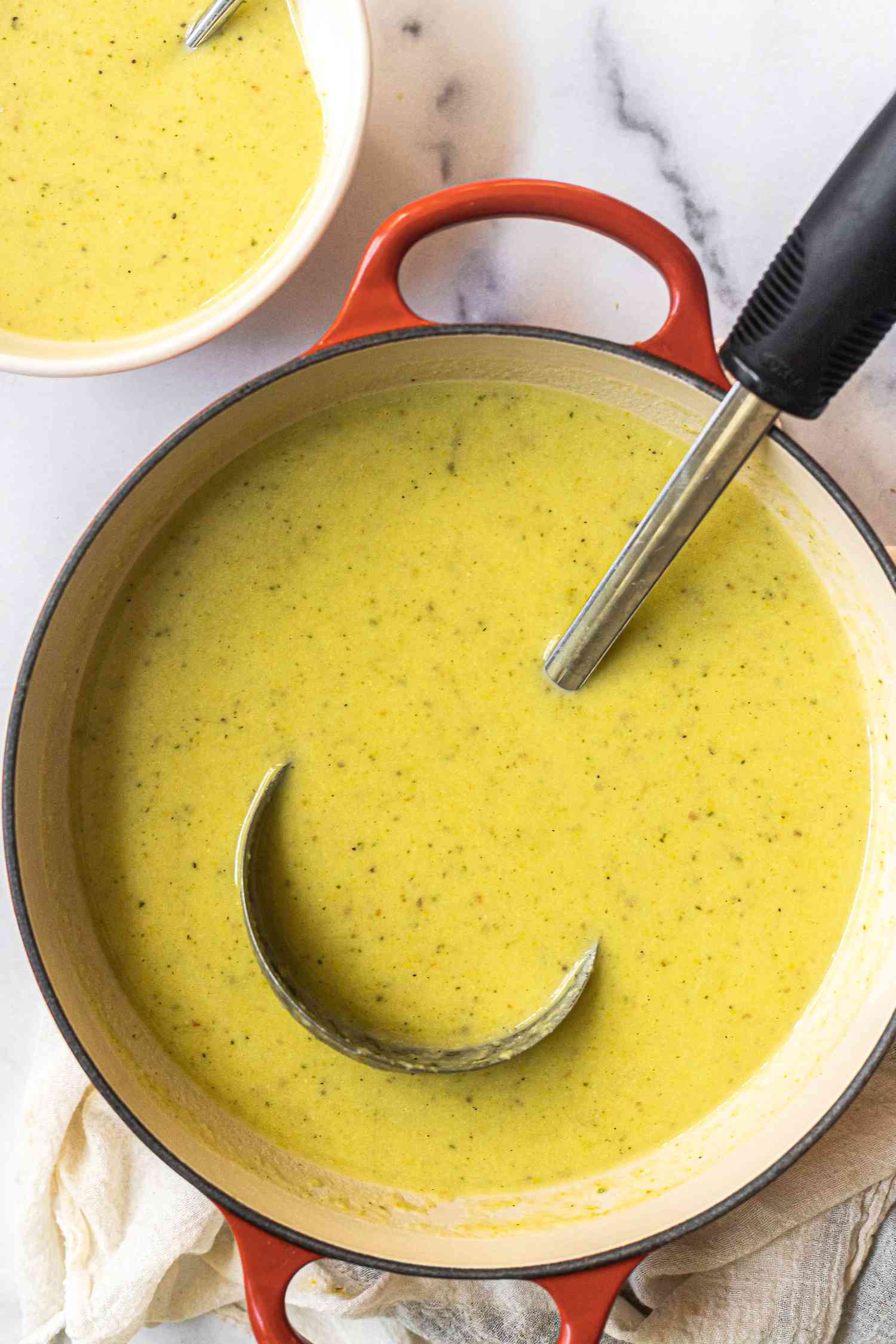 Soup in a red dutch oven